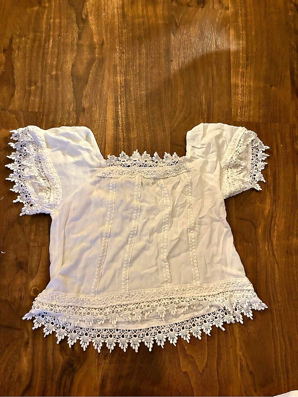 American Rag White Boho Lace Blouse Cottagecore Peasant Crop Top XS